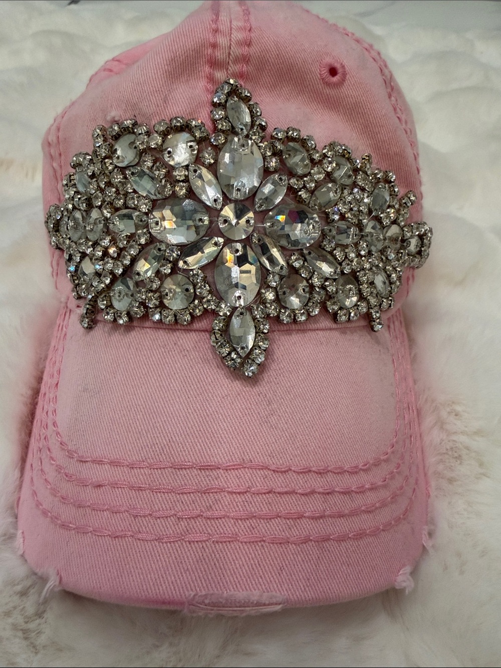 Pink Crystal-Embellished Women's Baseball Cap